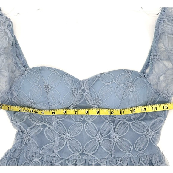 Lulus Exceedingly Elegant Midi Dress Sz Medium Blue Floral Applique Bustier NWT - Picture 8 of 11